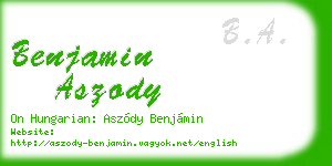 benjamin aszody business card